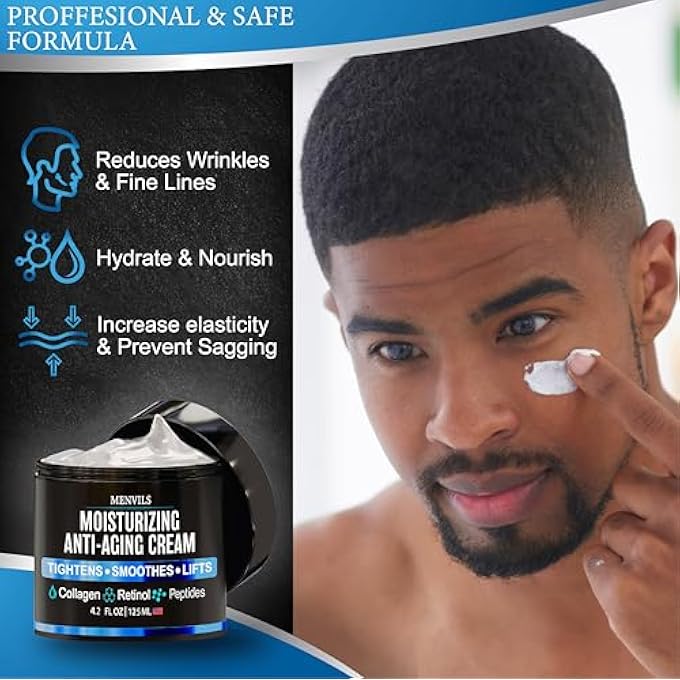 Menvils MENS FACE MOISTURIZER CREAM - ANTI AGING & WRINKLE CREAM - FACE MOISTURIZER FOR MEN WITH COLLAGEN, RETINOL, PEPTIDES, JOJOBA OIL - FACIAL SKIN CARE LOTION - DAY & NIGHT - 4.2 OZ - Image 3